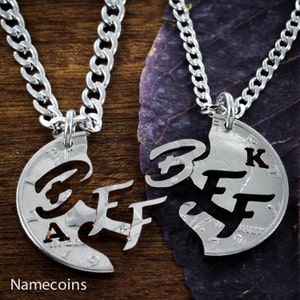 BFF Necklaces with Initials, Best Friends Forever Gifts, Hand Cut Coin