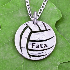 Volleyball Handmade Necklace, Custom Engraved Name, Sports Gifts for Him or Her, Hand Cut Coin
