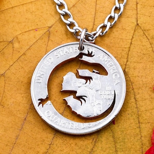 Salamander Necklace, C-Shaped Tail, Reptile Silhouette, Animal Jewelry, Hand Cut Coin