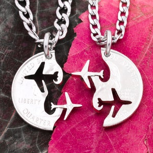 Collares de avión, regalo de piloto graduado, parejas o joyas de amistad, regalos BFF, moneda de corte entrelazado