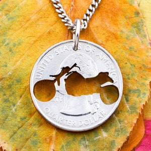 Motorcycle Silhouette Necklace, Bicycle Jewelry Gift, Transportation, Hand Cut Coin Necklace