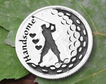 Mens Golf Ball Marker, Handsome Engraved, Etched Quarter, Unique Husband Gift, Golfer Accessory