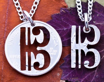 Alto Clef, Viola Note, Inside Outside Musician Necklace, Music Jewelry, Musical Gifts, Hand Cut Coin