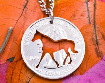 Horse Necklace, Animal Jewelry, Dainty Prancing Horse, Gifts for Cowgirls, Hand Cut Coin