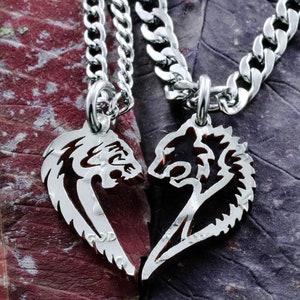 Tribal Bear and Tigress Couples Necklaces, Tiger and Grizzly Friendship Jewelry, Hand Cut Coin