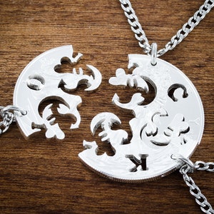 3 Piece I Love You to the Moon and Back Necklaces, Family Jewelry, BFF Gifts, Hearts and Moons, Custom Initials, Friends Gifts, HandCut Coin