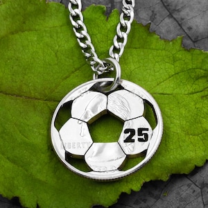Soccer Necklace, Custom Jersey Number, Sports Jewelry For Boys and Girls, Soccer Mom, Hand Cut Coin