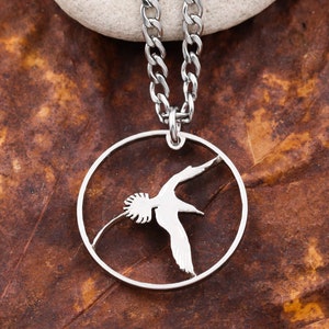Bermuda White-Tailed Tropicbird Necklace, 25 Cents, Copper Nickel, Queen Elizabeth, Limited Quantity Available, Hand Cut Coin