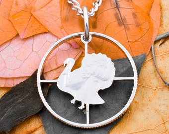 Turkey in the Crosshairs Necklace, Hunting Jewelry, Hand Cut Coin