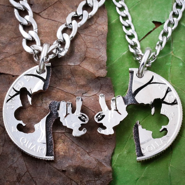 Sloth Friendship Necklaces, Lazy Best Friends, Hanging Sloths in a Tree, Procrastinator, Climbing, Relationship Jewelry