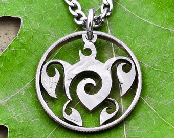 Tribal Turtle Necklace: Hand Cut Coin, Islander Jewelry