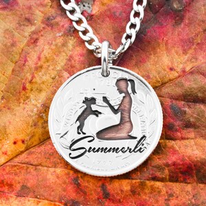 Personalized Pet Necklace, Dog Collar, Playtime Dog, Engraved Name, Hand Cut Coin