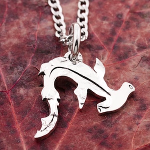 Hammerhead Shark Necklace, Ocean Jewelry, Gifts for Guys, Hand Cut Coin