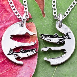 Collares de trucha con monedas talladas a mano: regalo de joyería de pesca