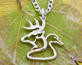 Buck and Duck Hunting Necklaces, Deer and Bird, Hand Made Jewelry, Half Dollar, Hand Cut Coin