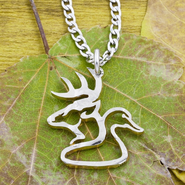 Buck and Duck Hunting Necklaces, Deer and Bird, Hand Made Jewelry, Half Dollar, Hand Cut Coin