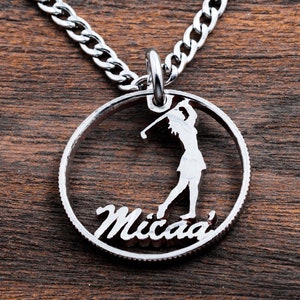 Girl Golfer Jewelry, Personalized Name Golf Ball Marker, Custom Cut, Unique Custom Gift, Golfer Accessory, Hand Cut Coin