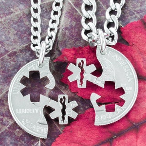 Medical and Emt Couples Necklaces, Nursing Star of Life Jewelry, Interlocking Like a Puzzle, Relationship Medical Jewelry