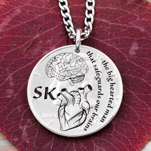 Anatomical Heart and Brain Necklace, Engraved Quote, Custom Engraved Initials, Gift Jewelry