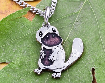 Hand Cut Platypus Coin Necklace: Engraved Animal Pendant