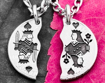 King and Queen Playing Card Necklaces: Hand Cut Coin Jewelry