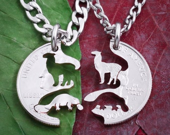 Platypus and Llama Best Friends Necklaces, BFF Gift, Friendship Jewelry, Personalized Hand Cut Coin