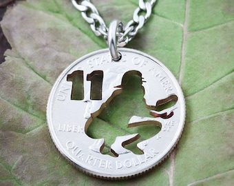 Hand Cut Coin Catcher Necklace: Custom Jersey Number, Baseball Softball Gift