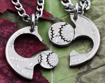 Baseball and Softball Couples and Best Friends Necklaces, Ballplayer Gift, Boyfriend and Girlfriend Jewelry, BFF and Friendship