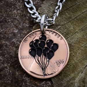 Bunch of Balloons Necklace, Flying Necklace, Pendant Jewelry, Hand Cut Coin