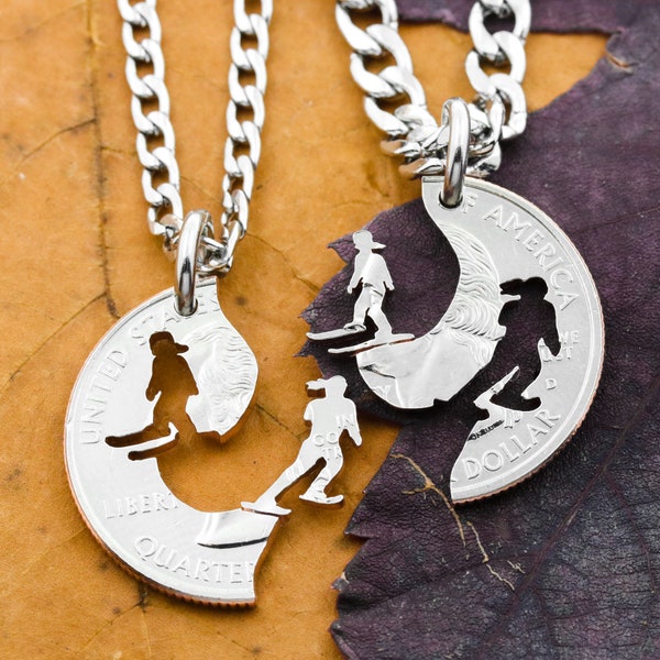 Cross Country Skiers Best Friend Necklaces, Women's and Girl's Ski Jewelry, Interlocking Hand Cut Coin