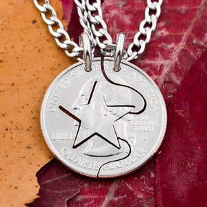 Interlocking Star BFF Necklaces for 2, Best Friends Gifts, Star Jewelry, Hand Cut Coin