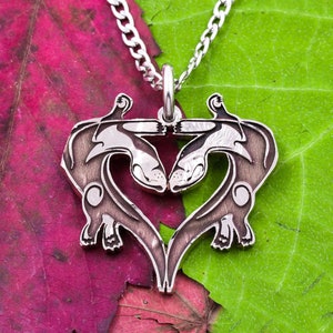 Sea Otters Making a Heart Necklace, Couples Gift, Animal Jewelry, Cute Charm, Engraved Hand Cut Coin