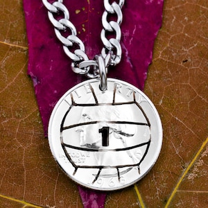 Volleyball Necklace with Custom Jersey Number, Sports Jewelry For Boys and Girls, Volleyball Team Gifts, Hand Cut Coin