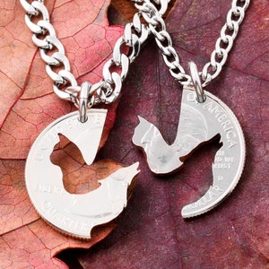 Cat and Wolf Best Friends Necklaces, Kitty and Wolfie BFF Gifts, Interlocking Like a Puzzle, Interlocking Hand Cut Coin