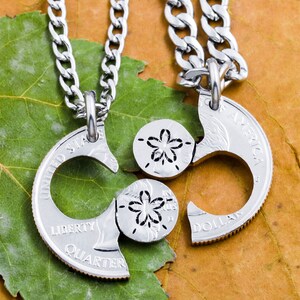 Engraved Flower BFF Necklaces, Best Friends Gift&#39;s, Girl&#39;s Jewelry, Children&#39;s Apparel, Interlocking Hand Cut Coin