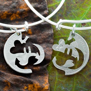 Te amo hasta la luna y la espalda, brazaletes de dijes de pulsera, regalo de mejores amigos, pulseras entrelazadas, moneda cortada a mano