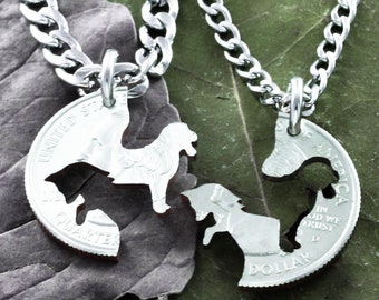 Fox and The Hound Best Friends Necklaces, Dog and Fox, Hunting BFF Gifts, Best Friends Forever Jewelry, Hand Cut Coin