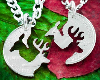Buck and Doe Necklace, Couples Necklaces, Interlocking Relationship Set, Hand Cut Coin