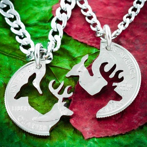 Buck and Doe Necklace, Couples Necklaces, Interlocking Relationship Set, Hand Cut Coin