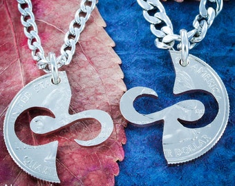 Infinity Necklaces, Couples Jewelry, BFF Gift, Special Quarter, Hand Cut Coin