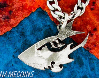Shark Necklace, Ocean Jewelry, Hand Cut Half Dollar