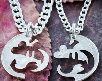 I love you to the moon and back necklace, Couples Jewelry Necklaces, hand cut coin
