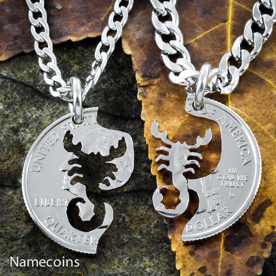 Scorpion Best Friends Necklaces, Interlocking Hand Cut Coin