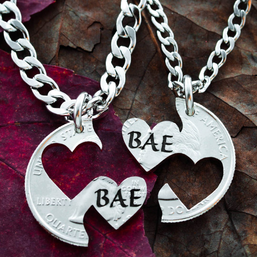 Bae Heart Couples Necklaces, Hand Cut Coin - Etsy