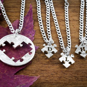 4 Best Friends Puzzle Piece Necklaces, with Initials, BFF Gifts for 4, Friendship or Family Jewelry