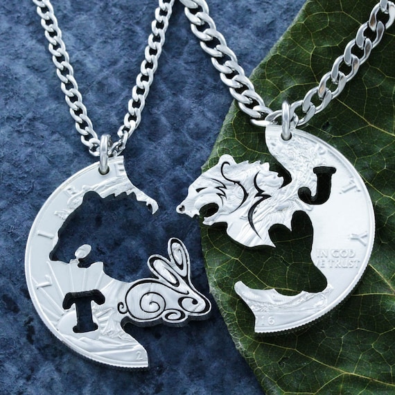 Buy Bear and Bunny Engraved Necklace Set Personalized Initials