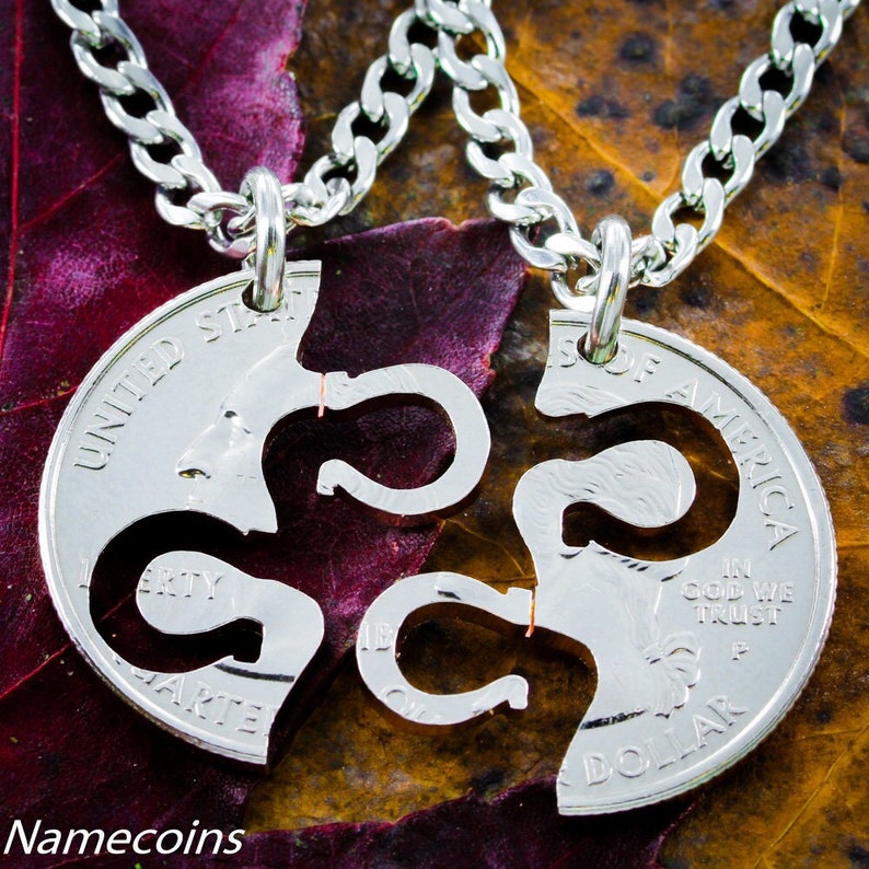 Horseshoe Necklaces for 2, Best Friend Or Couples Gifts, Fits Like A Puzzle, Equestrian Jewelry, Friendship Set Hand Cut Coin image 1