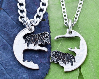 Hand Cut Tardigrade Coin Necklaces, Interlocking BFF Jewelry Gifts