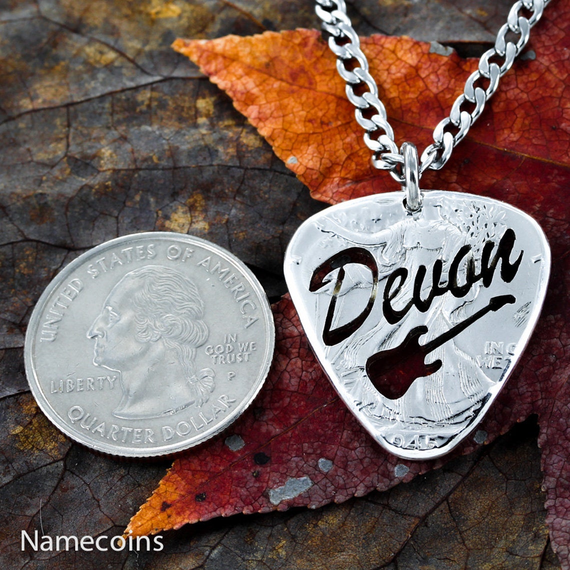 Custom Guitar Pick Necklace Name Jewelry Big Pick Hand Cut Etsy