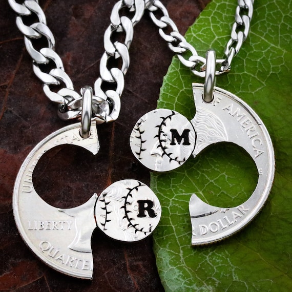 Baseball Couples and Best Friends Necklaces With Custom Initials